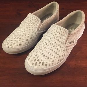 Ultra Cute White Leather Chevron Slip On Vans
